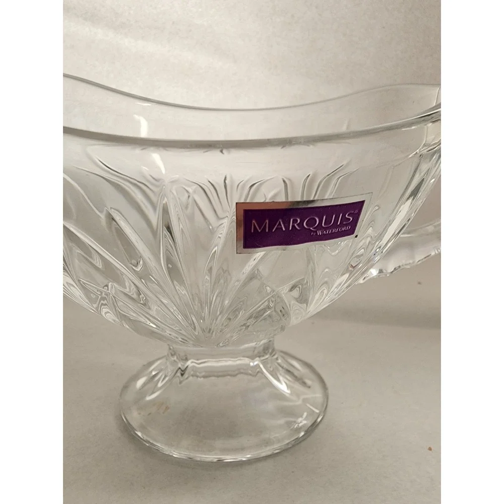 Marquis by Waterford Brookside Crystal Gravy Boat Footed Sauce Pitcher Clear